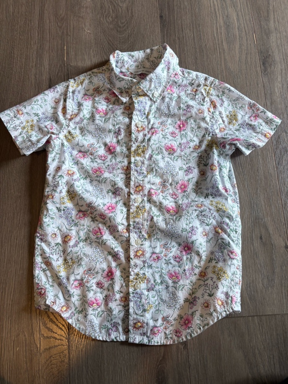 Boys Floral Short-Sleeve Button-Up Shirt White with Flowers size 6 Janie & Jack